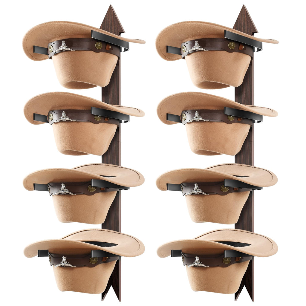 Wooden Cowboy Hat Rack for Wall, Holds 4 Hats, Set of 2