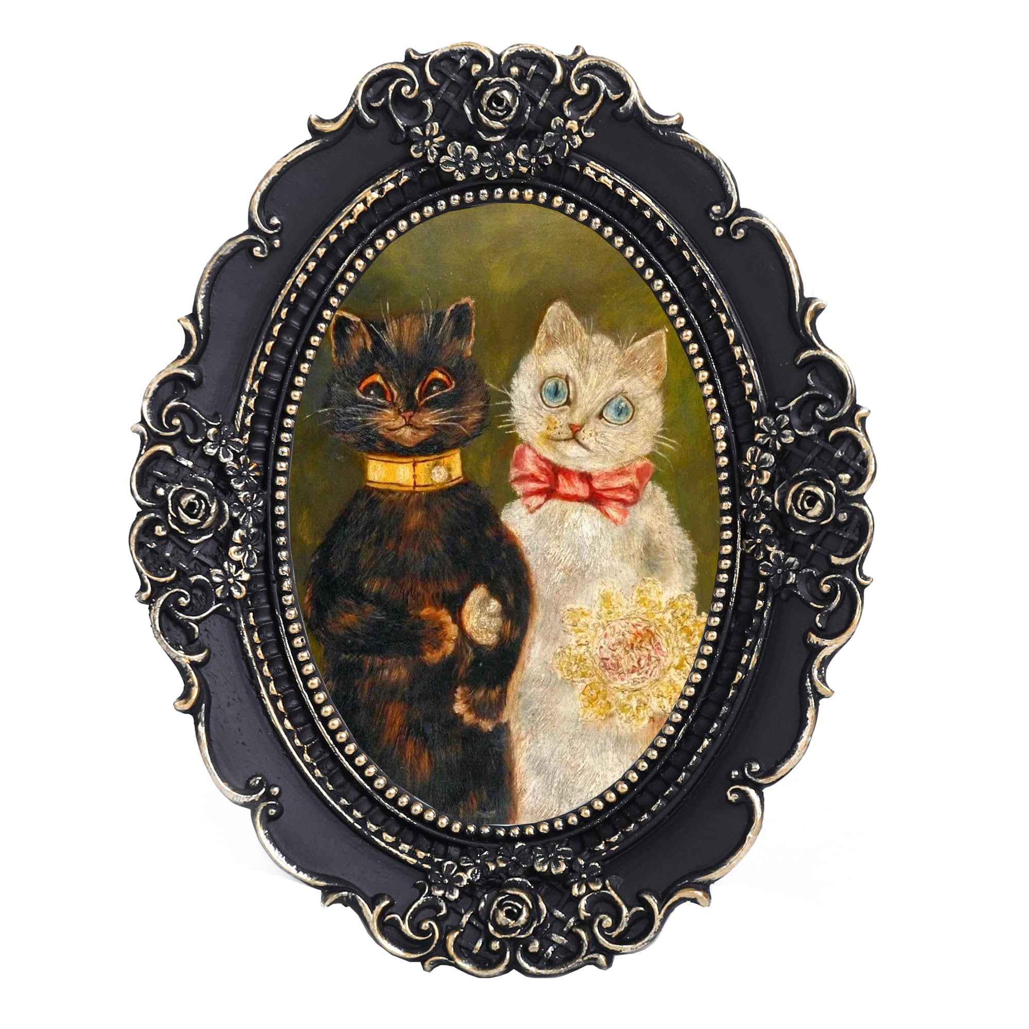 VINLIFE Small Picture Frames 2.5x3.5 Vintage Picture Frames Oval Frames Black Picture Frames with Beaded Floral Antique Home Decor Victorian Decorations Ornate Photo Gallery Art