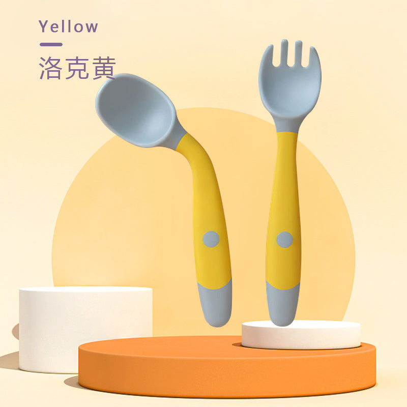 2PCS Soft Silicone Baby Utensils Fork and Spoon Set