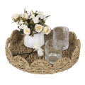 Scalloped Round Woven Seagrass Serving Tray with Handles