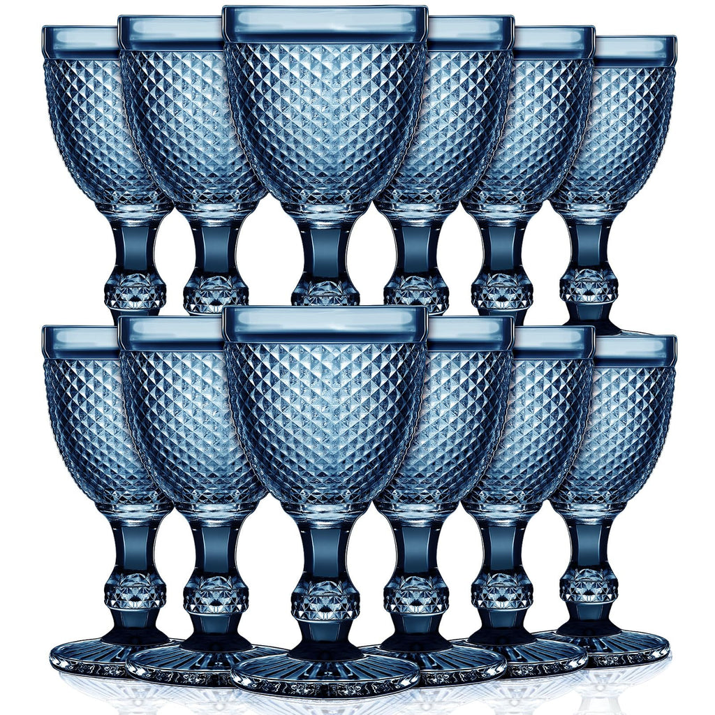 Embossed Diamond Wine Goblets — Set of 12, Sapphire, 10 oz