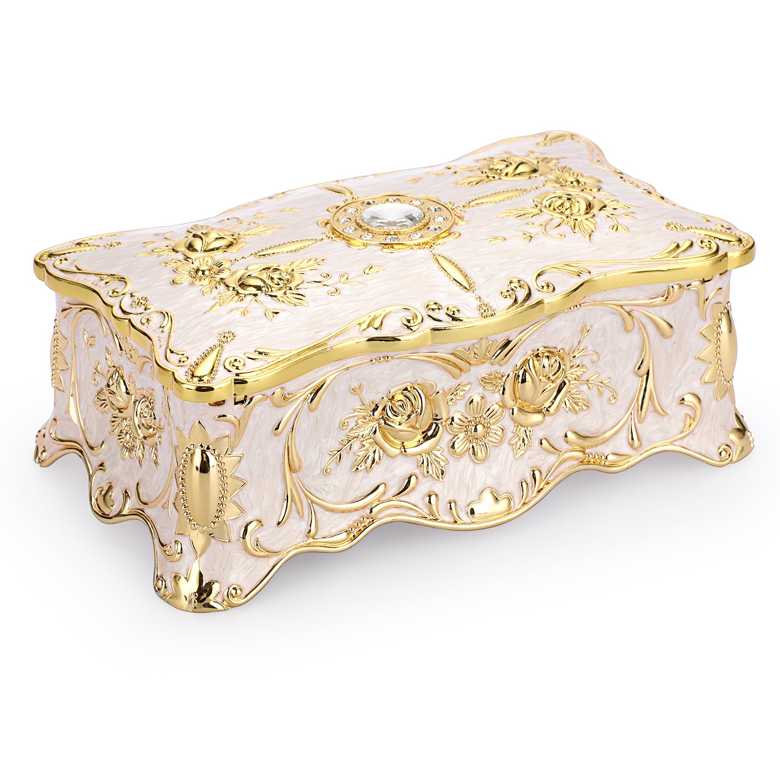 Hipiwe Vintage Jewelry Box with 2 Layer Jewelry Tray X-Large Metal Trinket Storage Box Treasure Chest Box Gorgeous Jewelry Decorative Box Keepsake Case for Ring Earrings Watches10.2"x6"x4"