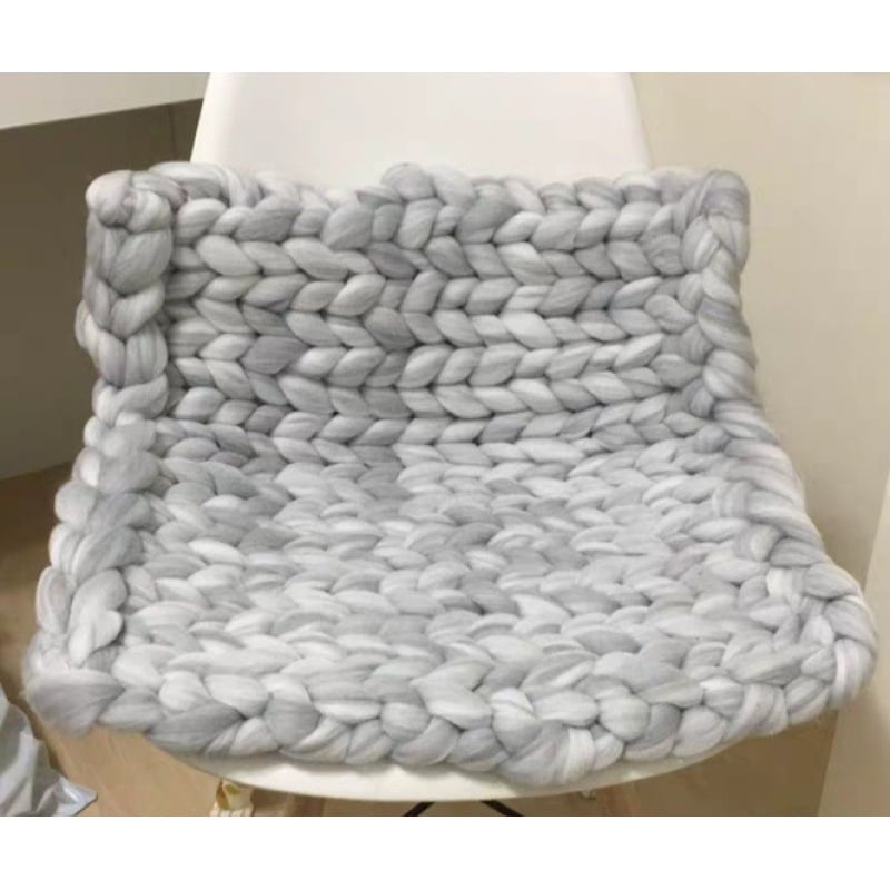 Chunky Merino Wool Blanket — Hand-Knit Throw