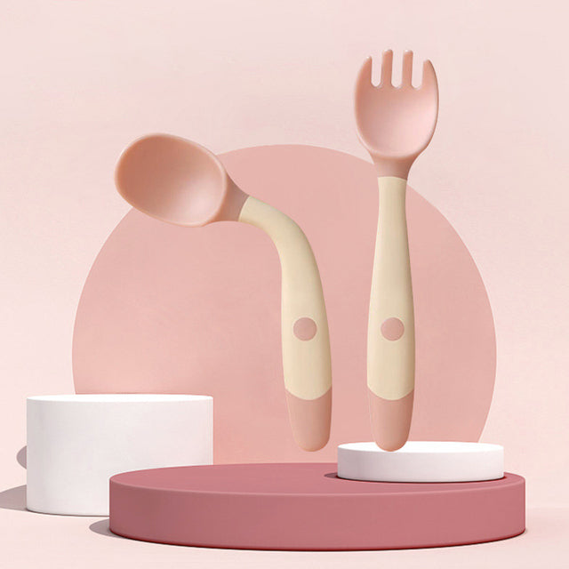 2PCS Soft Silicone Baby Utensils Fork and Spoon Set