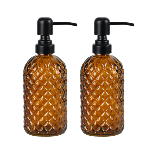 Amber Glass Soap Dispensers — Set of 2