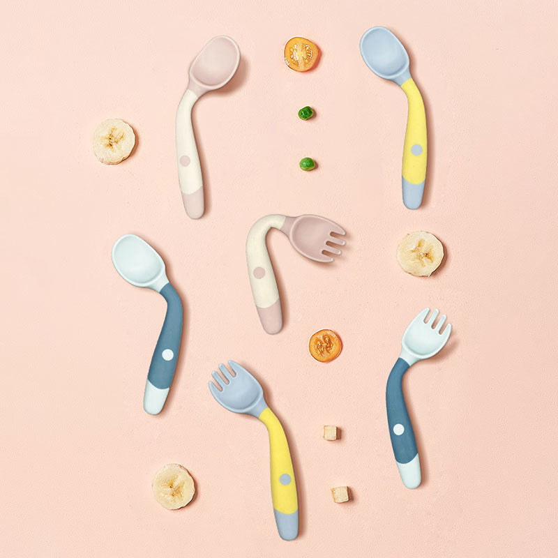 2PCS Soft Silicone Baby Utensils Fork and Spoon Set