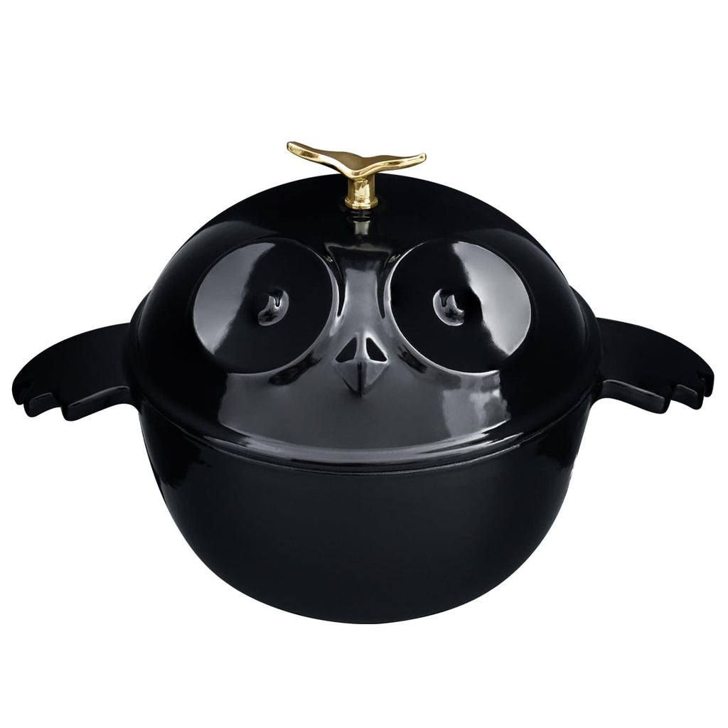 Owl-Shaped Enameled Cast Iron Dutch Oven, 1.5 qt, Black