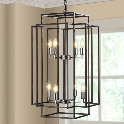 8-Lantern Tiered Chandelier, Industrial Farmhouse Style