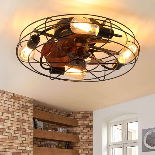 Cage Ceiling Fan with Light, 20 Inch Farmhouse Low Profile, Remote Control
