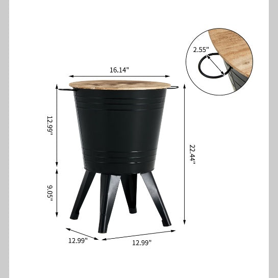 Farmhouse Rustic Distressed Metal Accent Cocktail Table With Wood Top-BLK, Set Of 2