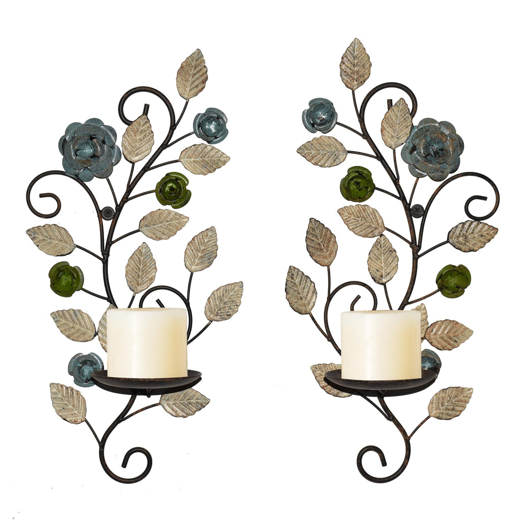 JUCONSIN Wall Sconces Candle Holder Set of 2 Antique Multi-Color Leaf Branch Wall Mount Hanging Metal Wall Candle Holder Candle Sconce for Living Room Dining Room