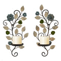JUCONSIN Wall Sconces Candle Holder Set of 2 Antique Multi-Color Leaf Branch Wall Mount Hanging Metal Wall Candle Holder Candle Sconce for Living Room Dining Room