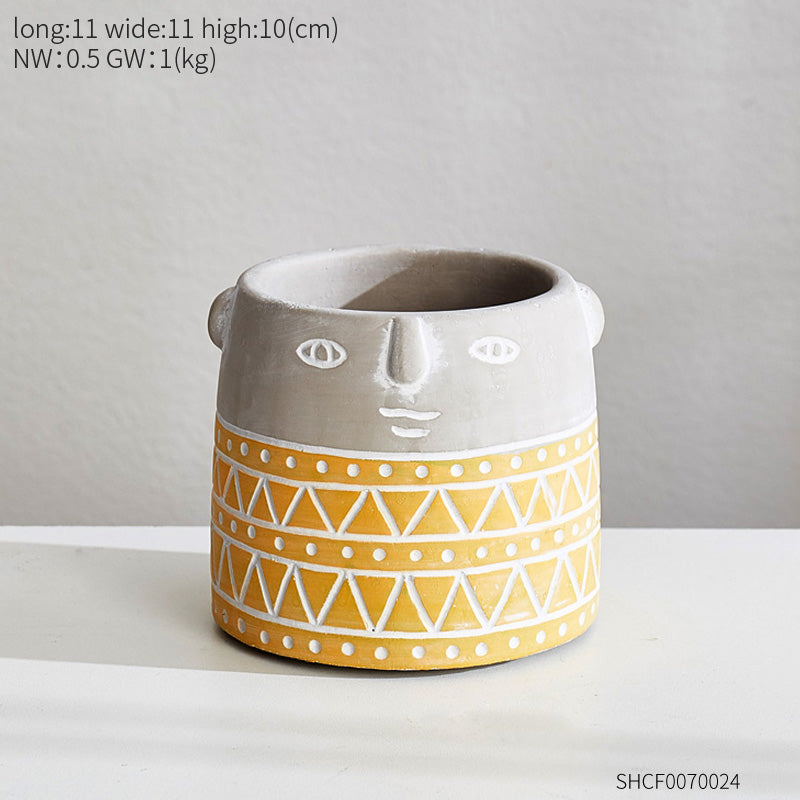 Nordic Modern Cartoon Cement Planter for Balcony Decor