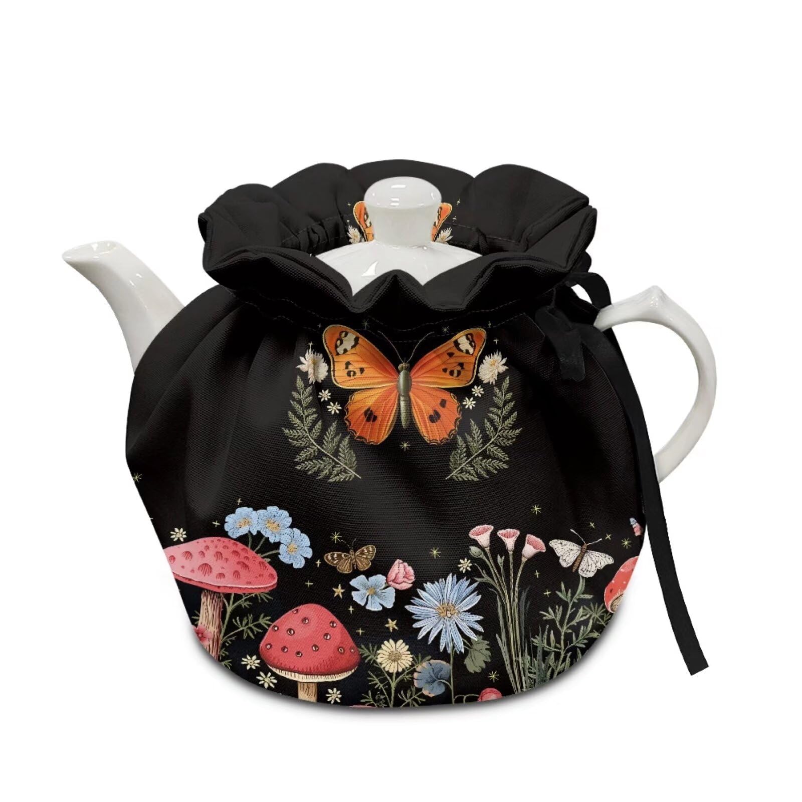 Vintage butterfly and mushroom insulated tea cozy