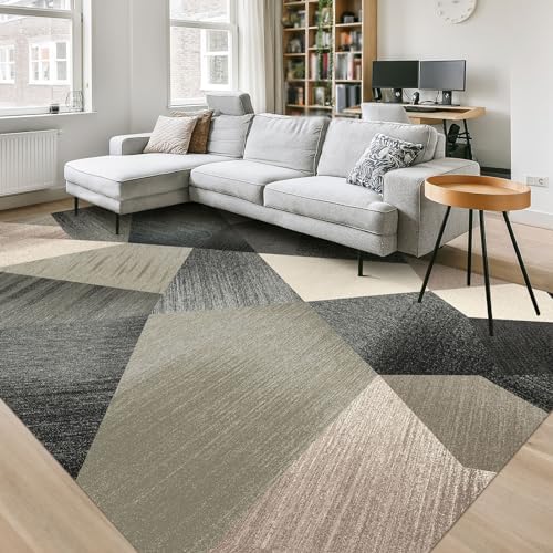 HOMFINE Washable Modern Area Rug - Geometric 9x12 Rugs for Living Room Bedroom Machine Washable Rug Soft Non Slip Non Shedding Area Rug - Green 9x12