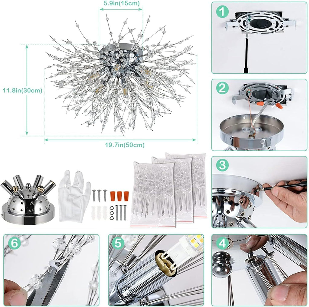 Crystal Recessed Chandelier, Modern Satellite Style