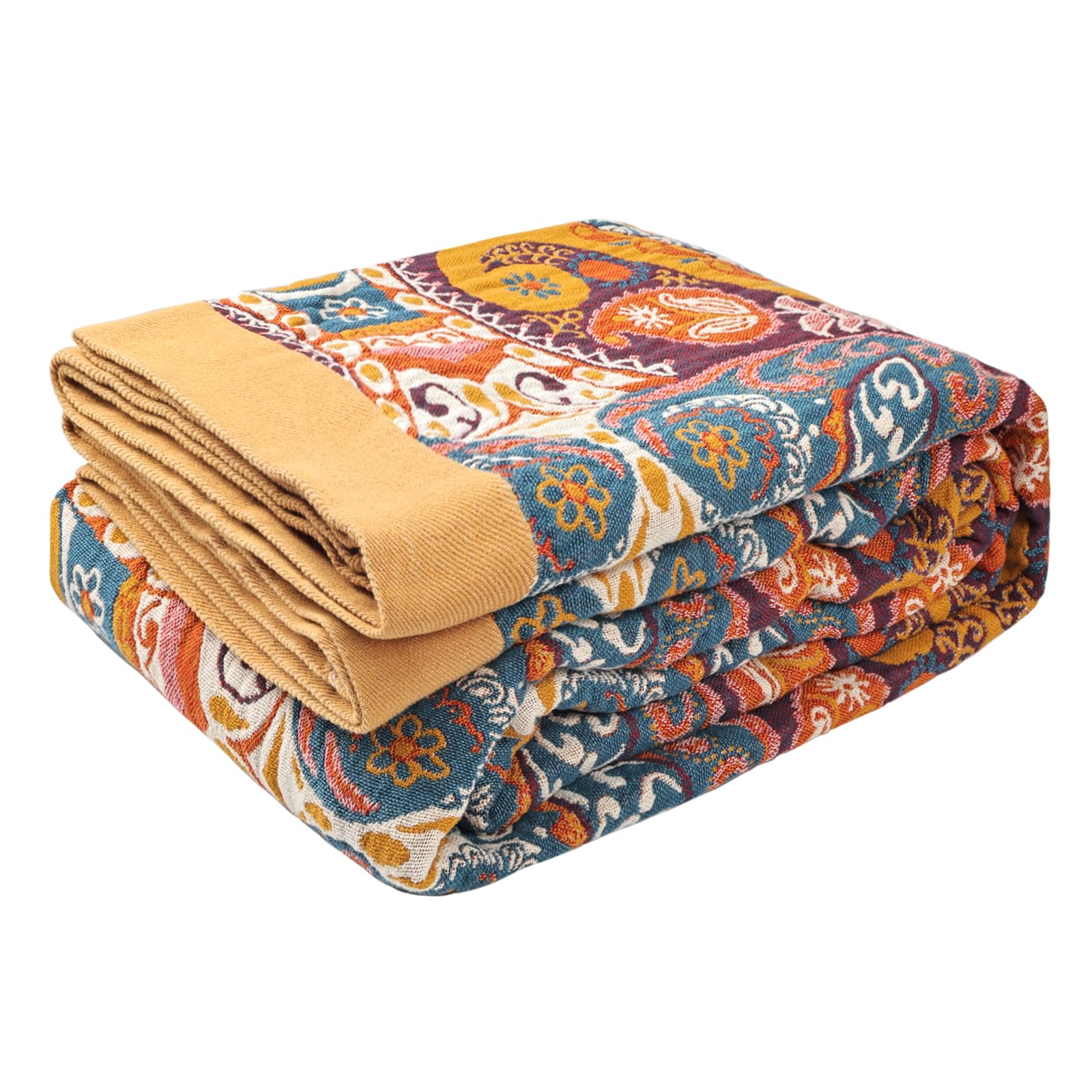 Shesyuki Boho Throw Blanket for Bed - 100% Pure Cotton Ultra Soft Rustic Quilt - Farmhouse Decor Bed Blankets All Season Rustic Throw for Sofa Couch Chair(80x 90 Boho Flover)