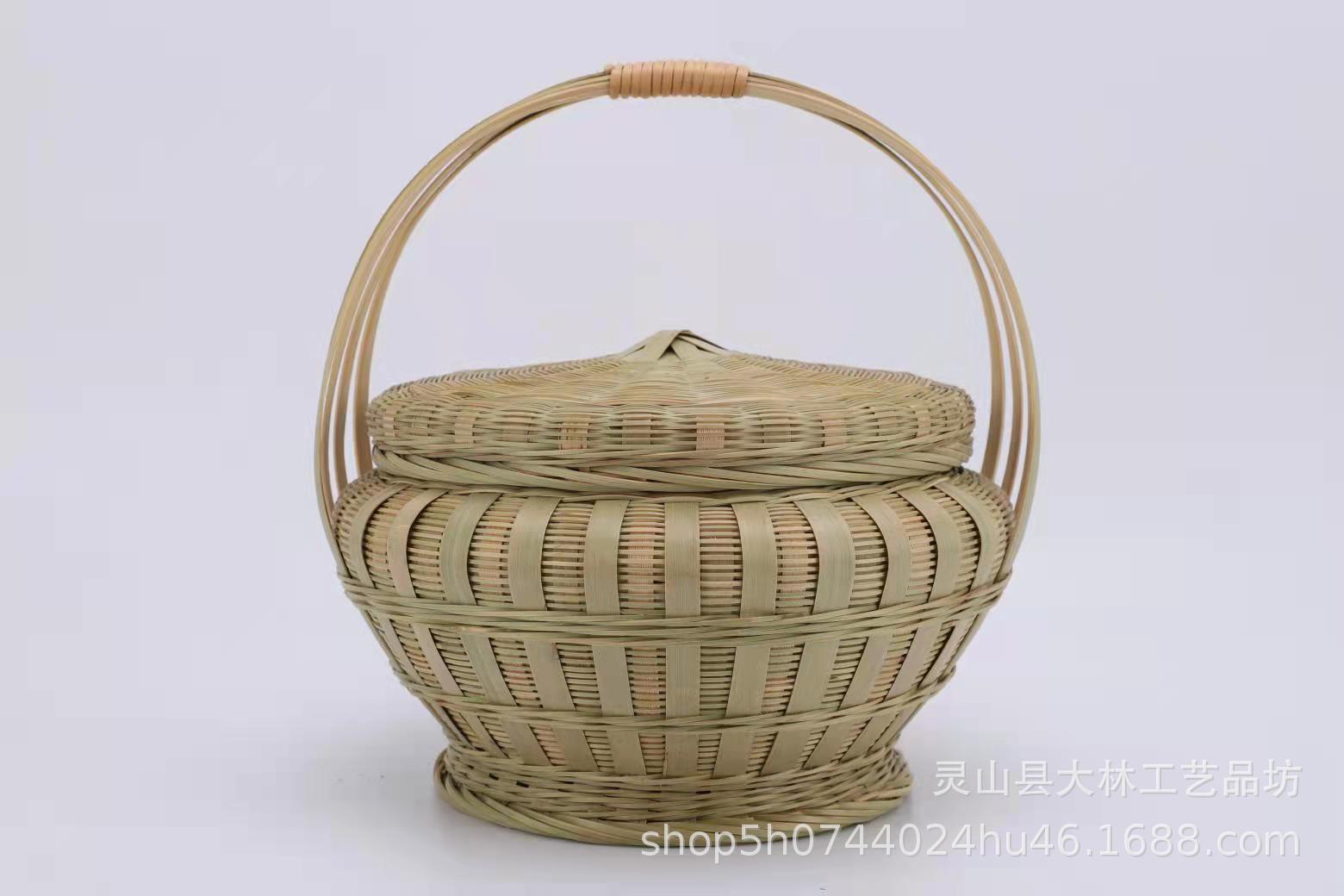 Bamboo Woven Basket with Lid for Outdoor Use