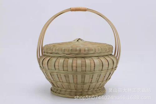 Bamboo Woven Basket with Lid for Outdoor Use