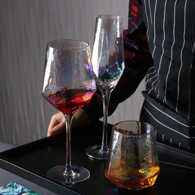 Nordic Hammered Glass Goblets — Vintage Style, Gold Rim