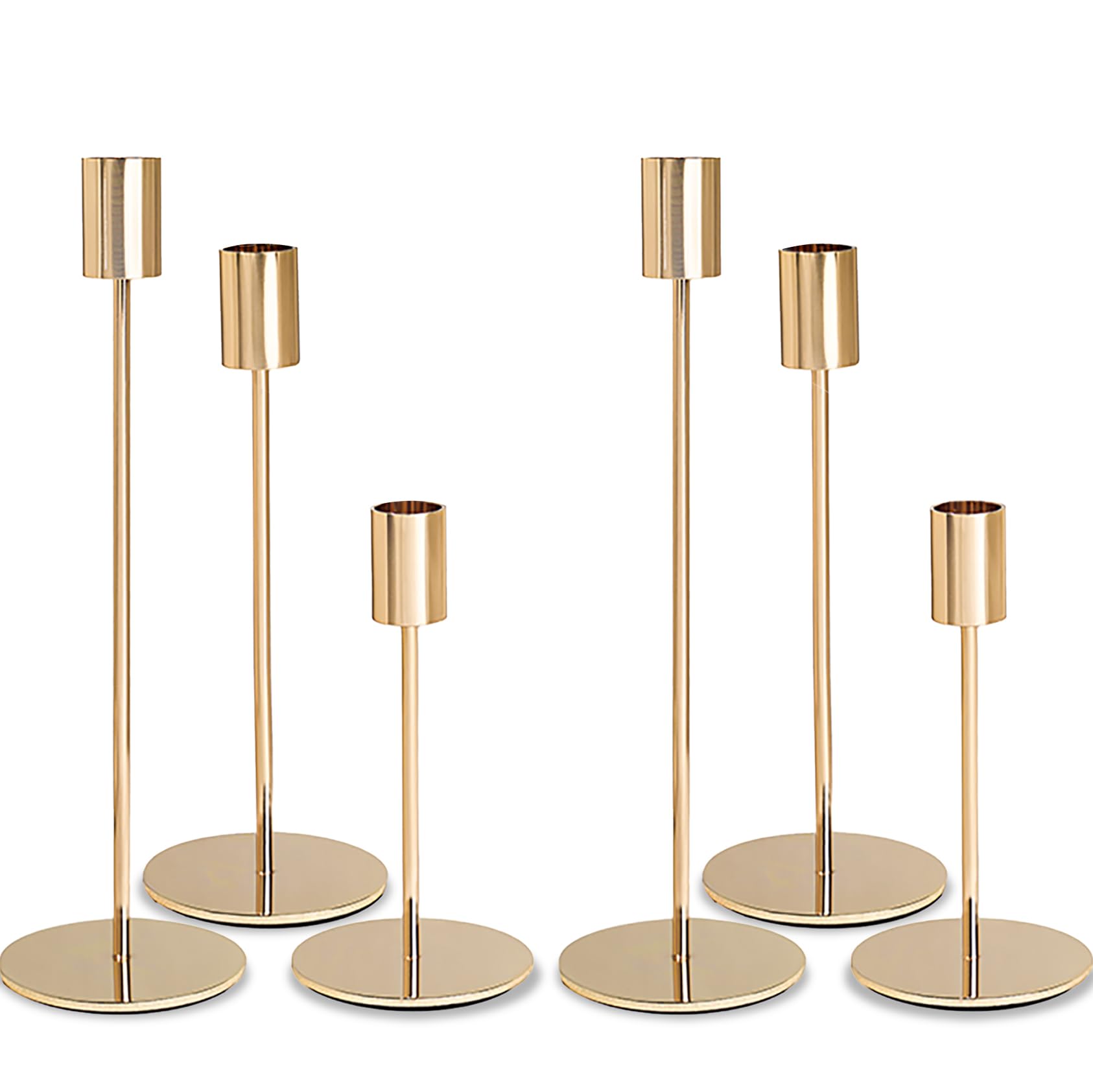 KDJFIIH Gold Candlestick Holders Bulk for Taper Candles Decorative Metal Candelabra Candle Holders Fit 0.8 Inch Diameter Candles Gold Taper Candle Stands for Wedding Home Party Table Decor (Set of 6)
