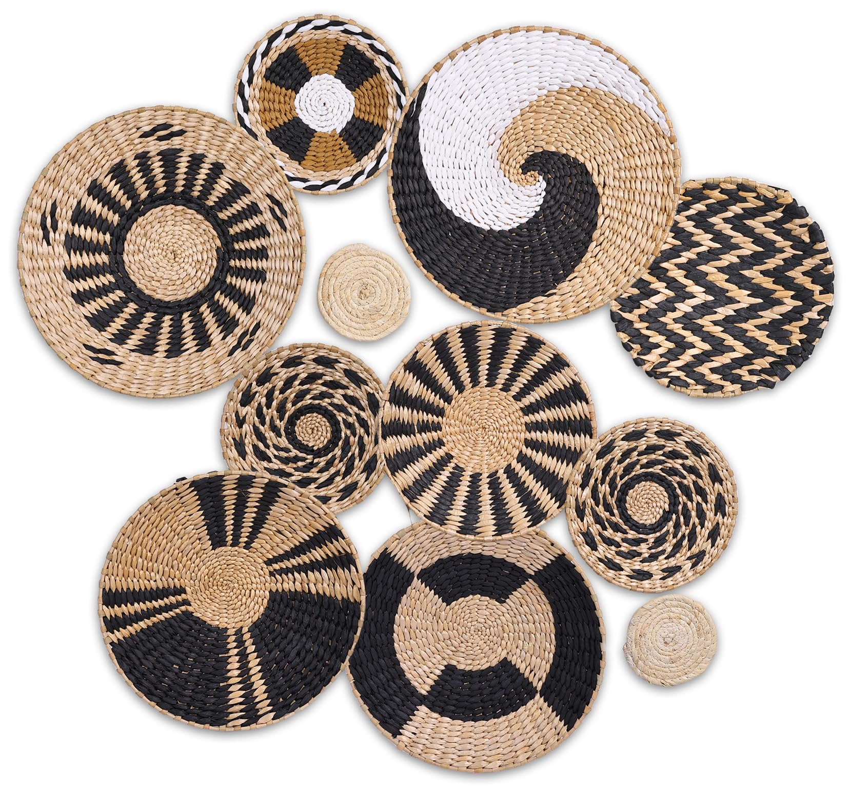 11Pack Boho Wall Basket Decor - Woven Seagrass Rattan Wall Art Rustic Round Baskets for Farmhouse Living Room Bedroom Kitchen Dining Room - Boho Style Decorative Hanging Baskets