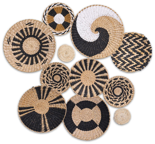 11Pack Boho Wall Basket Decor - Woven Seagrass Rattan Wall Art Rustic Round Baskets for Farmhouse Living Room Bedroom Kitchen Dining Room - Boho Style Decorative Hanging Baskets