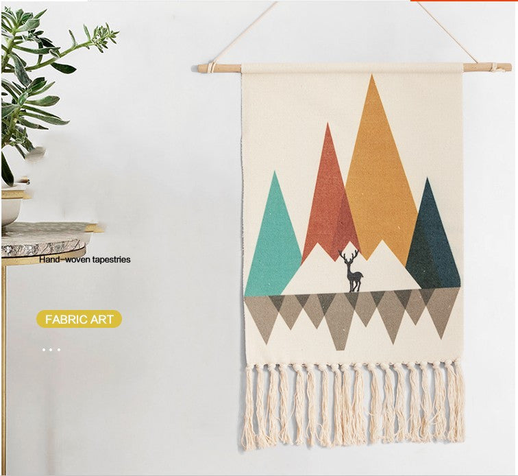 Nordic Tapestry Wall Hanging with Fringe for Bedroom