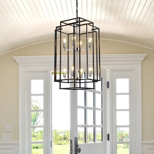 8-Lantern Tiered Chandelier, Industrial Farmhouse Style