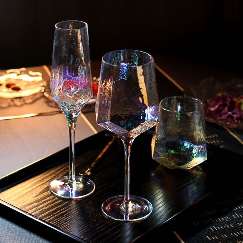 Nordic Hammered Glass Goblets — Vintage Style, Gold Rim