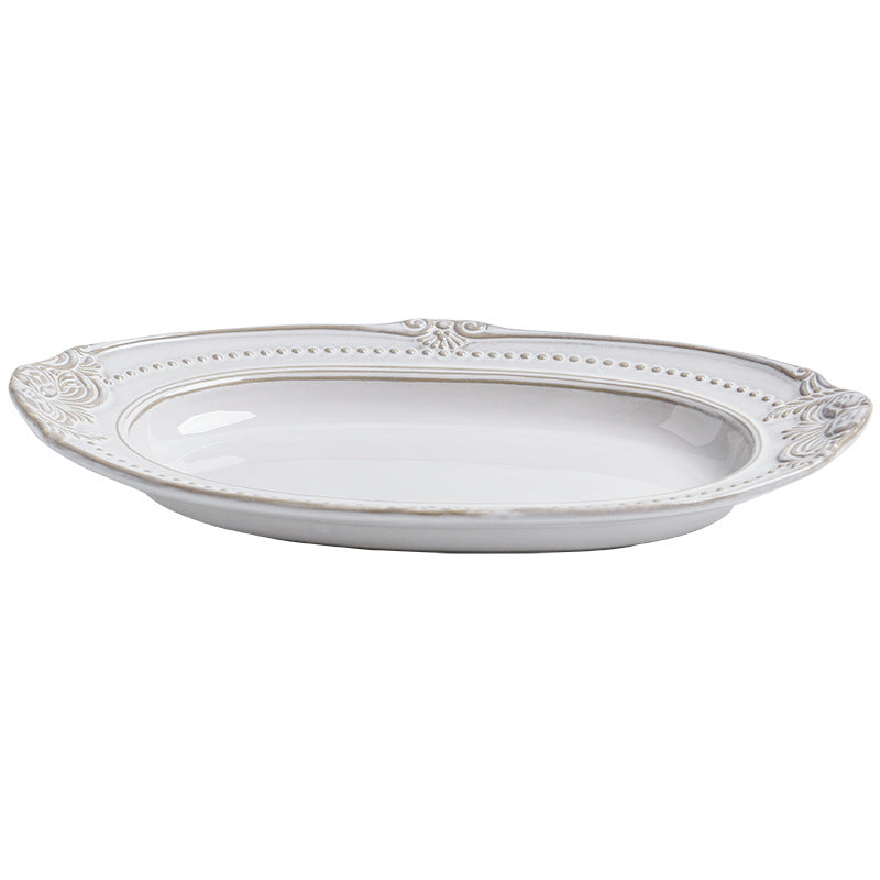 Relief Ceramic Tableware Rice Bowl and Plate Set