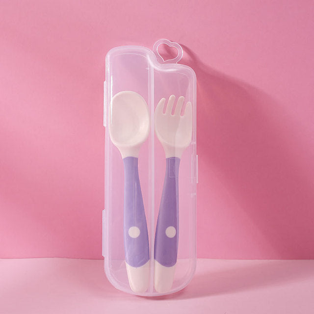 2PCS Soft Silicone Baby Utensils Fork and Spoon Set