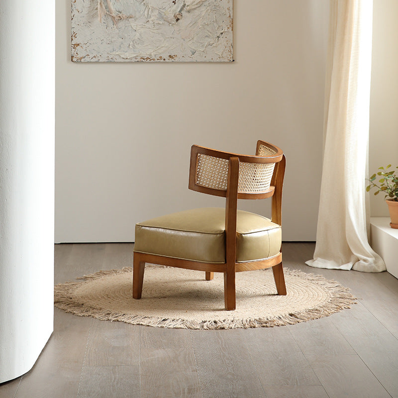 Modern Solid Wood Single Sofa with Rattan Lounge Chair