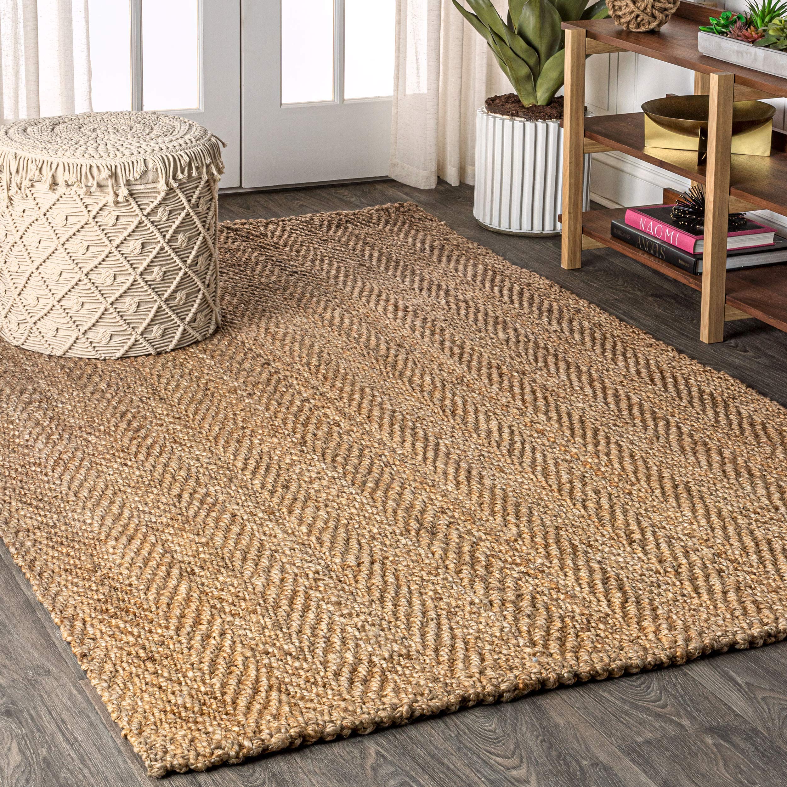JONATHAN Y NFR101A-6 Espina Hand Woven Herringbone Chunky Jute Natural 6 ft. x 9 ft. Area Rug Easy to Clean Non-Shedding for Home Kitchen Living Room Bedroom Dining Room