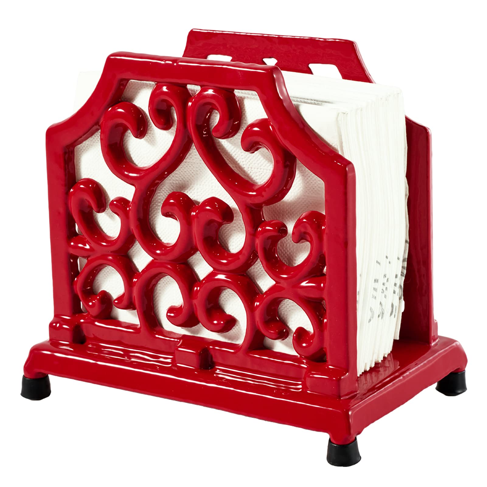 Vintage Metal Napkin Holder, Cast Iron, Red