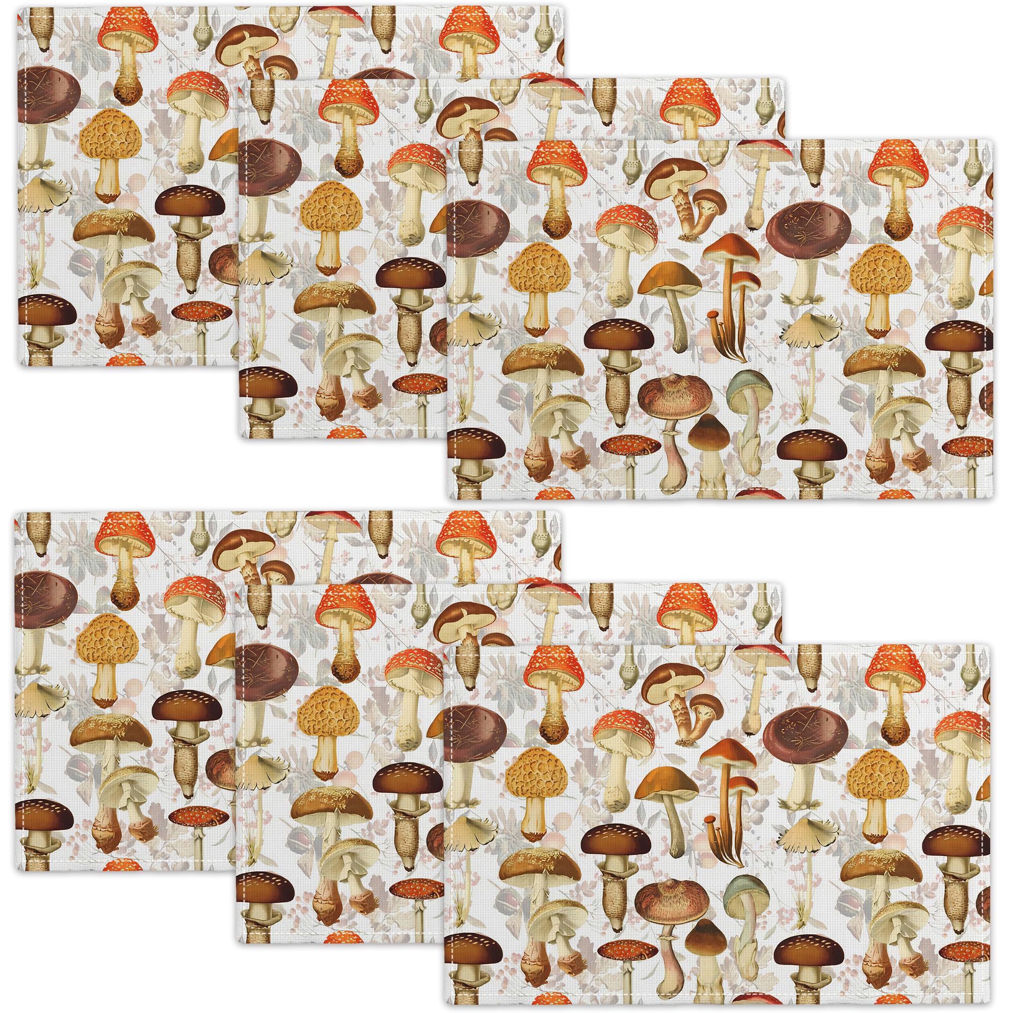 Mushroom Print Placemats — Set of 6, 12 × 18 Inch