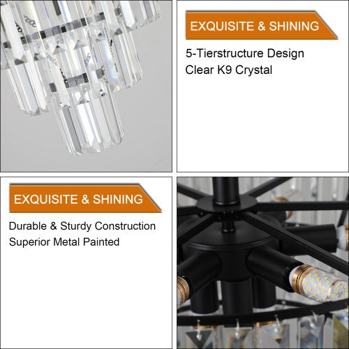 Large Black Crystal Chandelier, Contemporary Style, Dining & Living Room