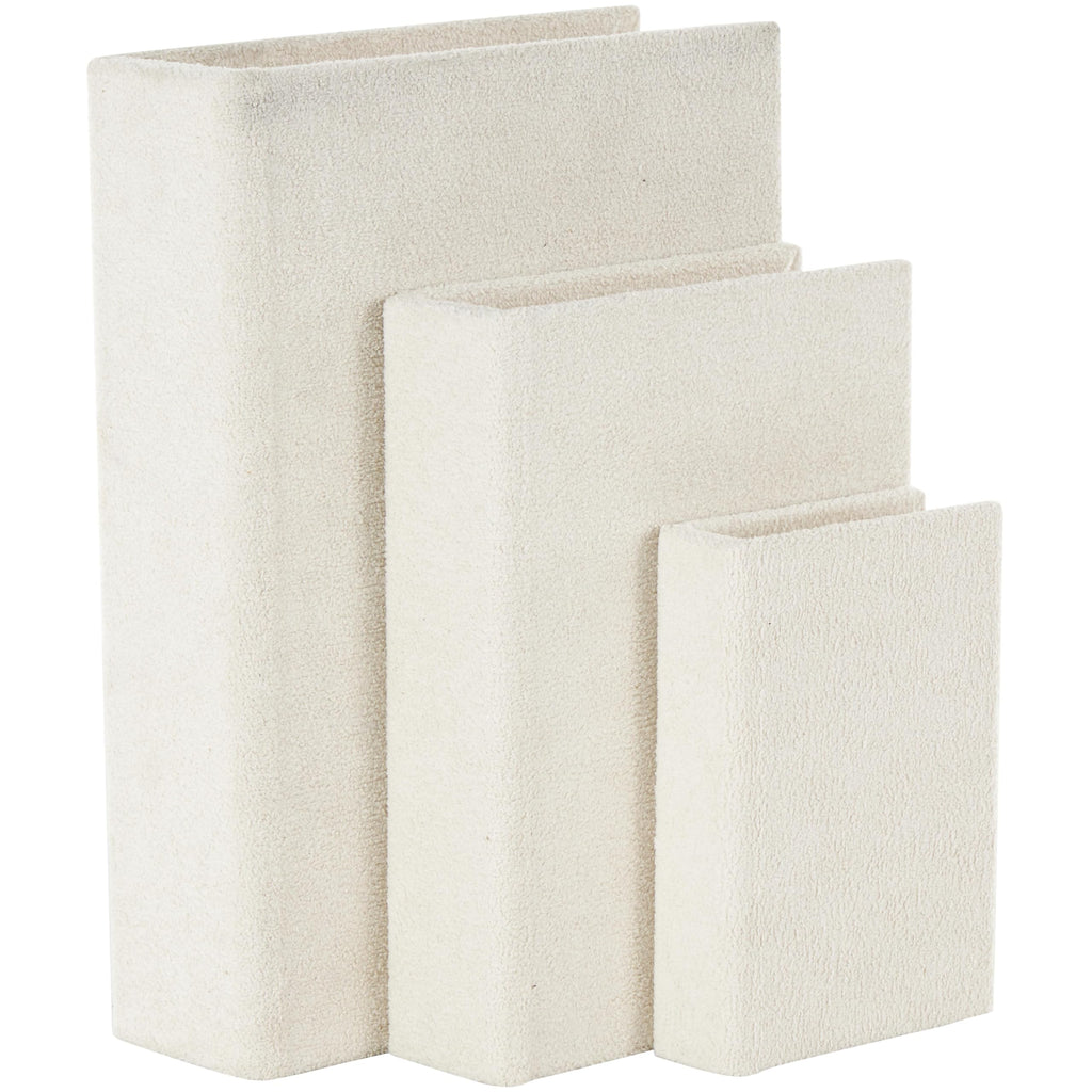Deco 79 Fabric Decorative Box Storage Book Decorative Keepsake Box Set of 3 Storage Box 12.05" 9.25" 6.45" H Cream