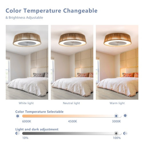 Bohemian Style LED Dimmable Ceiling Light with Built-in Fan, Remote Control
