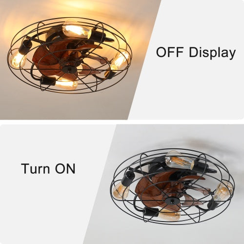 Cage Ceiling Fan with Light, 20 Inch Farmhouse Low Profile, Remote Control
