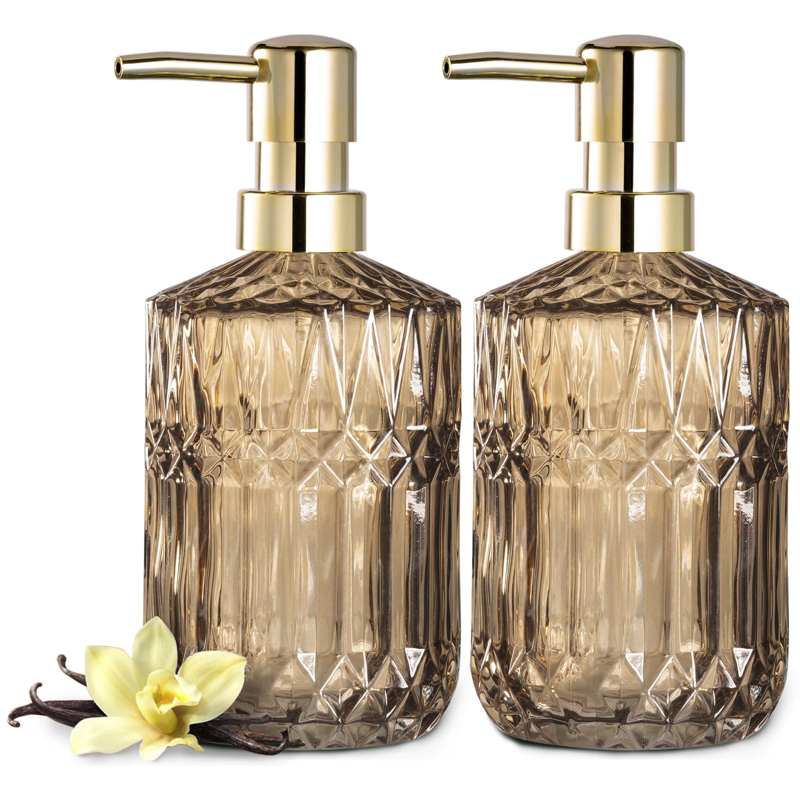 EMPO Clear Glass Soap Dispenser with ABS Plastic Pump Lotion Dispensers for Kitchen Bathroom (2pack Brown)