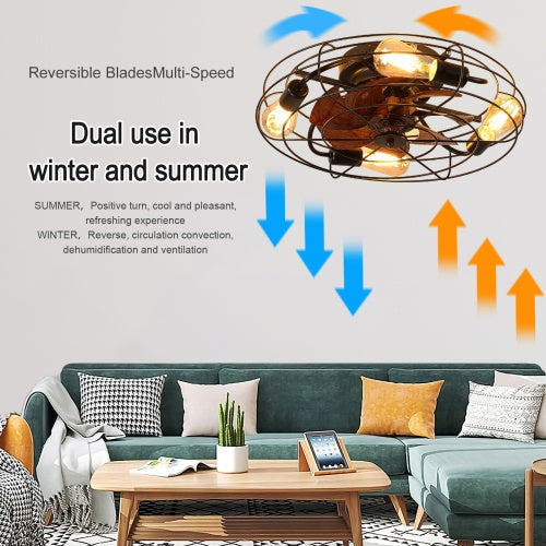 Cage Ceiling Fan with Light, 20 Inch Farmhouse Low Profile, Remote Control
