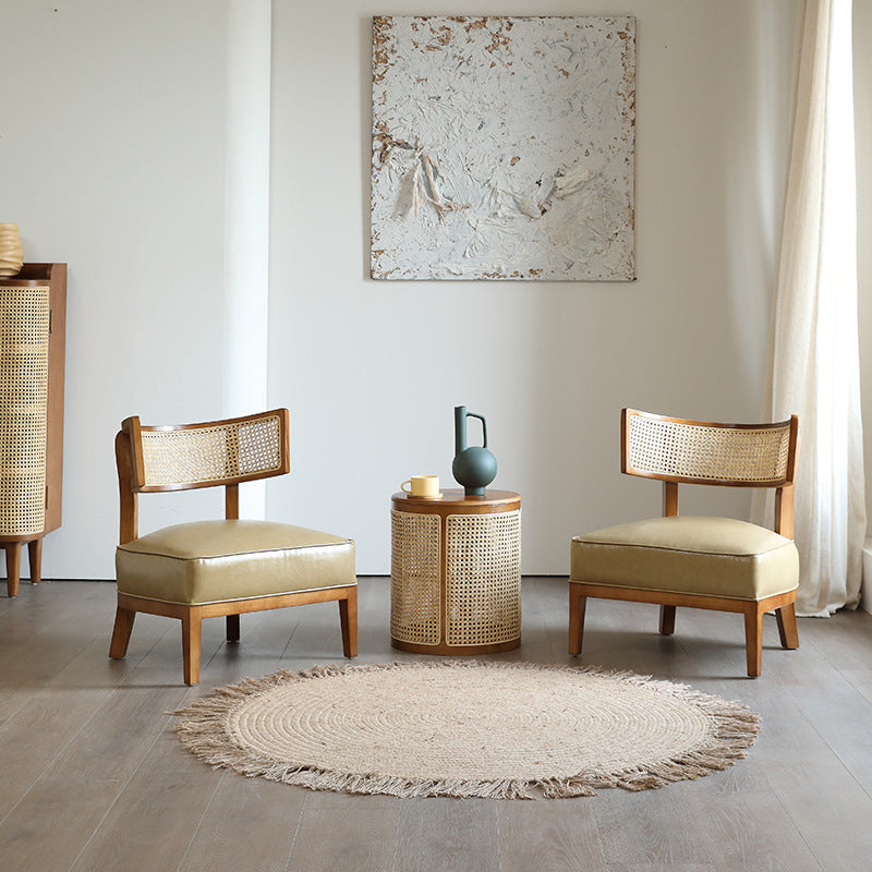 Modern Solid Wood Single Sofa with Rattan Lounge Chair