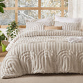 Boho Tufted Comforter Set — Queen, Beige Arch Pattern, 3 Piece