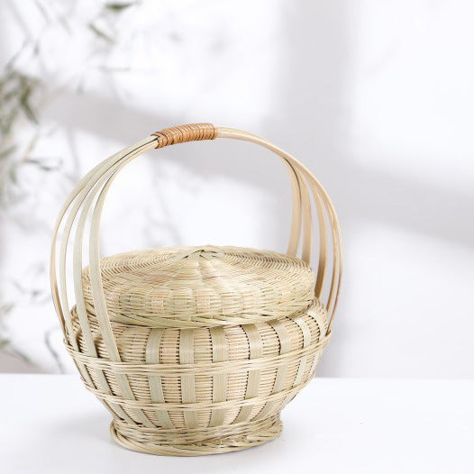 Bamboo Woven Basket with Lid for Outdoor Use