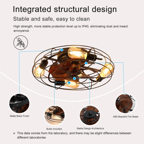 Cage Ceiling Fan with Light, 20 Inch Farmhouse Low Profile, Remote Control