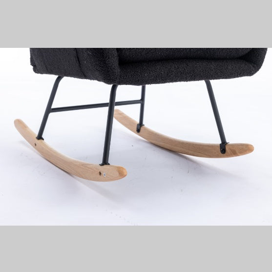 Rocking Chair With Pockets, Soft Teddy Fabric Rocking Chair For The Baby's Room, Comfortable Wingback Gliding Rocking Chair