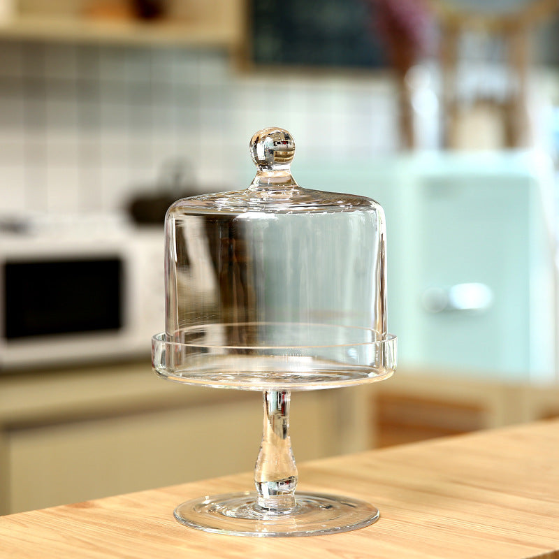 Large Glass Cake Tray with Transparent Dust Cover