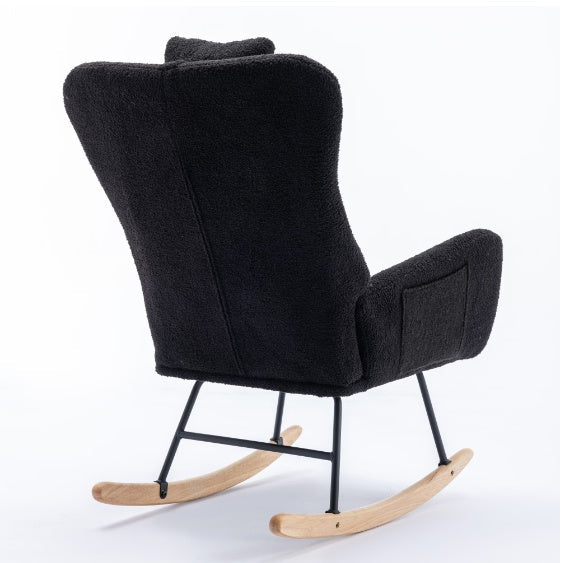 Rocking Chair With Pockets, Soft Teddy Fabric Rocking Chair For The Baby's Room, Comfortable Wingback Gliding Rocking Chair