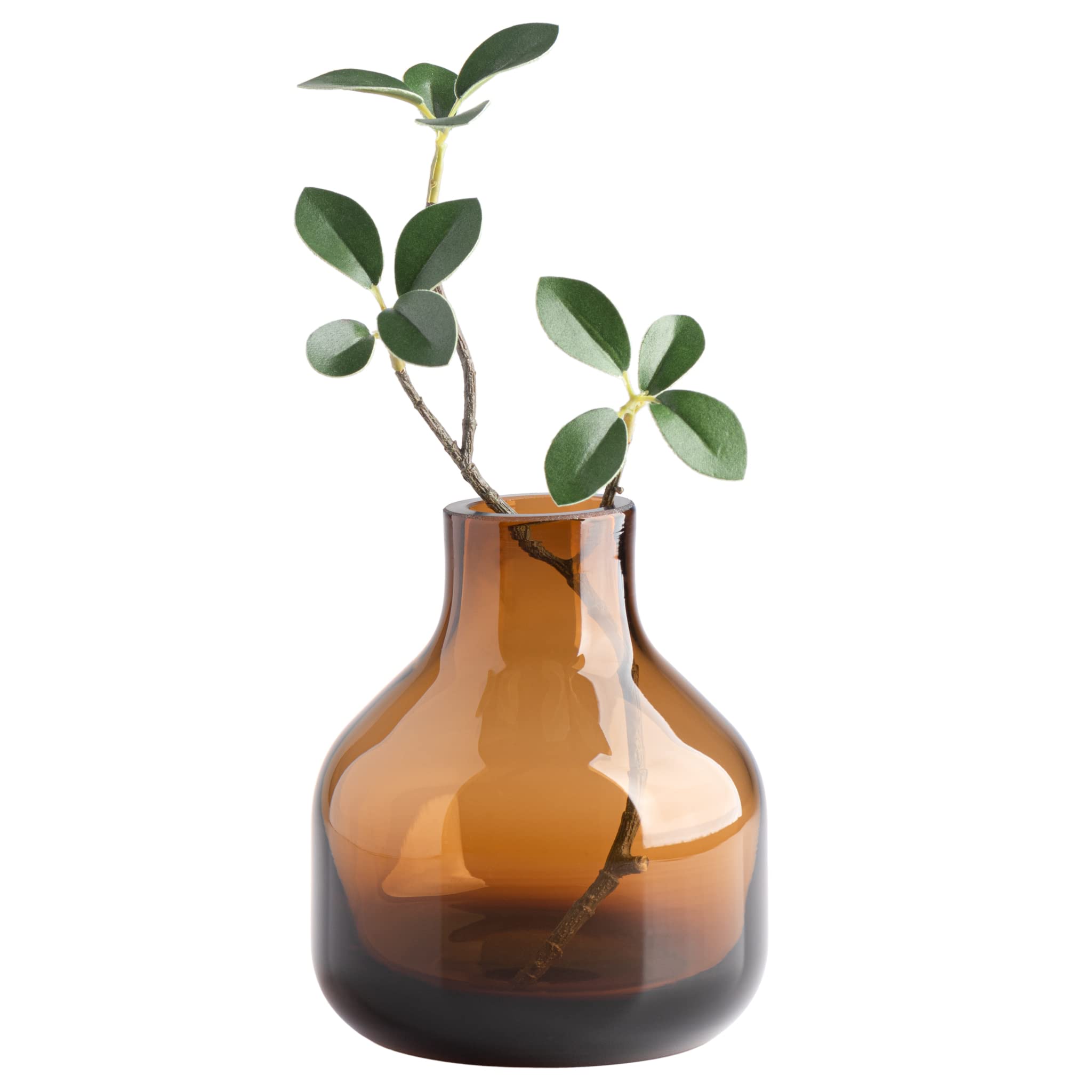 Torre & Tagus Solid Color Round Art Glass Vase for Flowers - 5" Tall Unique Flower Vase Clear Handmade Bottle Vase for Home Decor Bud Vase as Decorative Shelf Decor or Wedding Gift Amber Orange